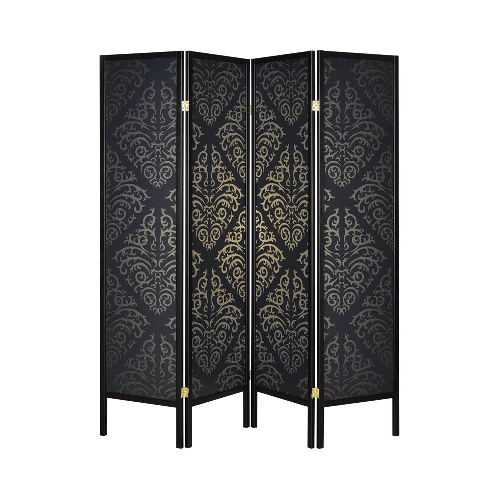 Haidera 4-Panel Damask Pattern Folding Screen Black - 901632 - Bien Home Furniture &amp; Electronics