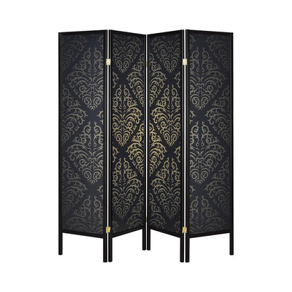Haidera 4-Panel Damask Pattern Folding Screen Black - 901632 - Bien Home Furniture &amp; Electronics