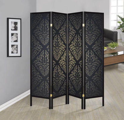 Haidera 4-Panel Damask Pattern Folding Screen Black - 901632 - Bien Home Furniture &amp; Electronics