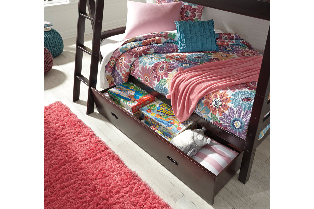 Halanton Dark Brown Twin over Full Bunk Bed with 1 Large Storage Drawer - SET | B328-50 | B328-58P | B328-58R - Bien Home Furniture &amp; Electronics