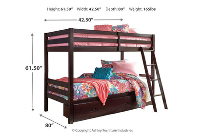 Halanton Dark Brown Twin over Twin Bunk Bed with 1 Large Storage Drawer - SET | B328-50 | B328-59 - Bien Home Furniture &amp; Electronics