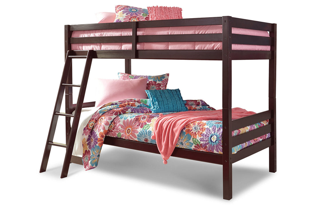 Halanton Dark Brown Twin over Twin Bunk Bed with Ladder - B328-59 - Bien Home Furniture &amp; Electronics