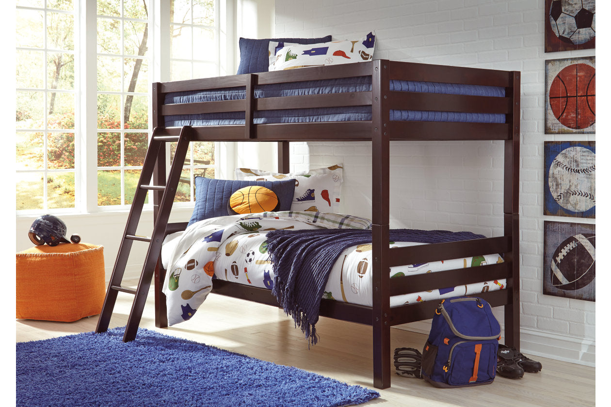 Halanton Dark Brown Twin over Twin Bunk Bed with Ladder - B328-59 - Bien Home Furniture &amp; Electronics