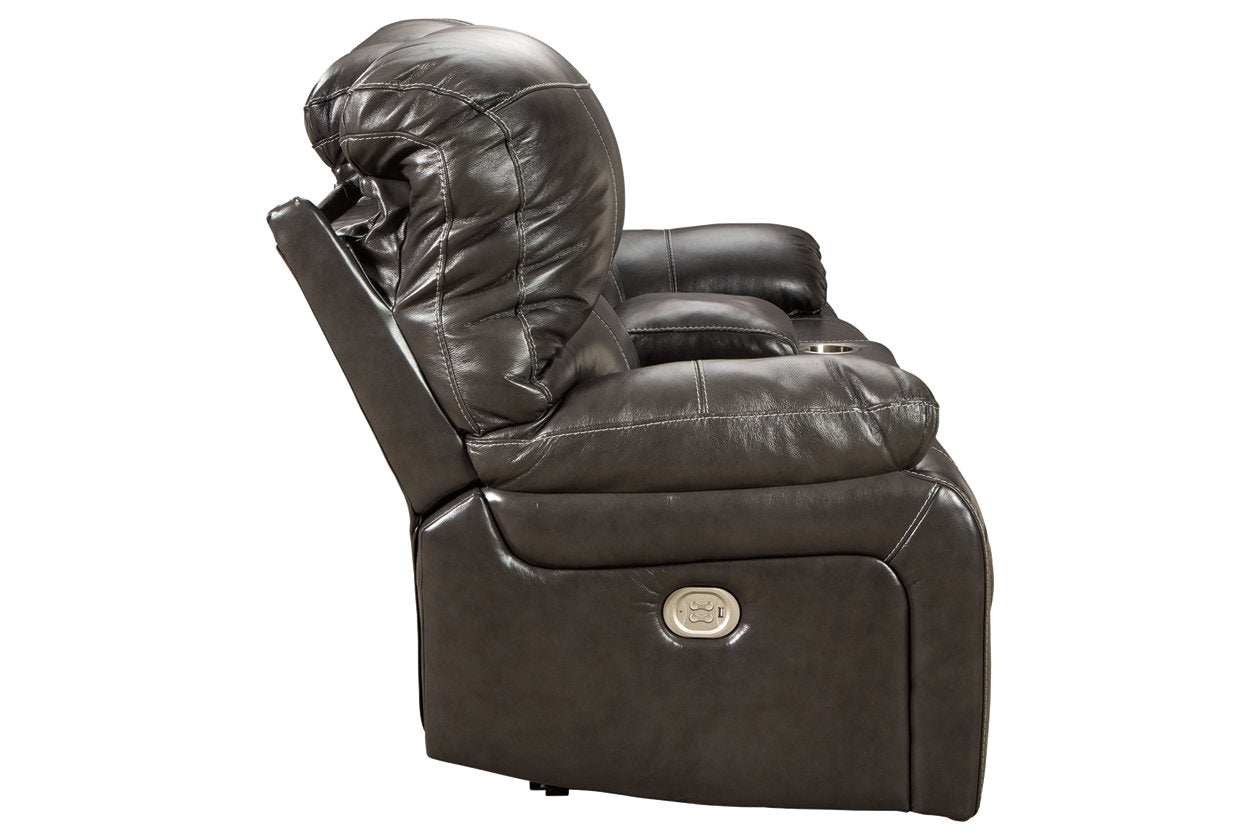 Hallstrung Gray Power Reclining Loveseat with Console - U5240318 - Bien Home Furniture &amp; Electronics