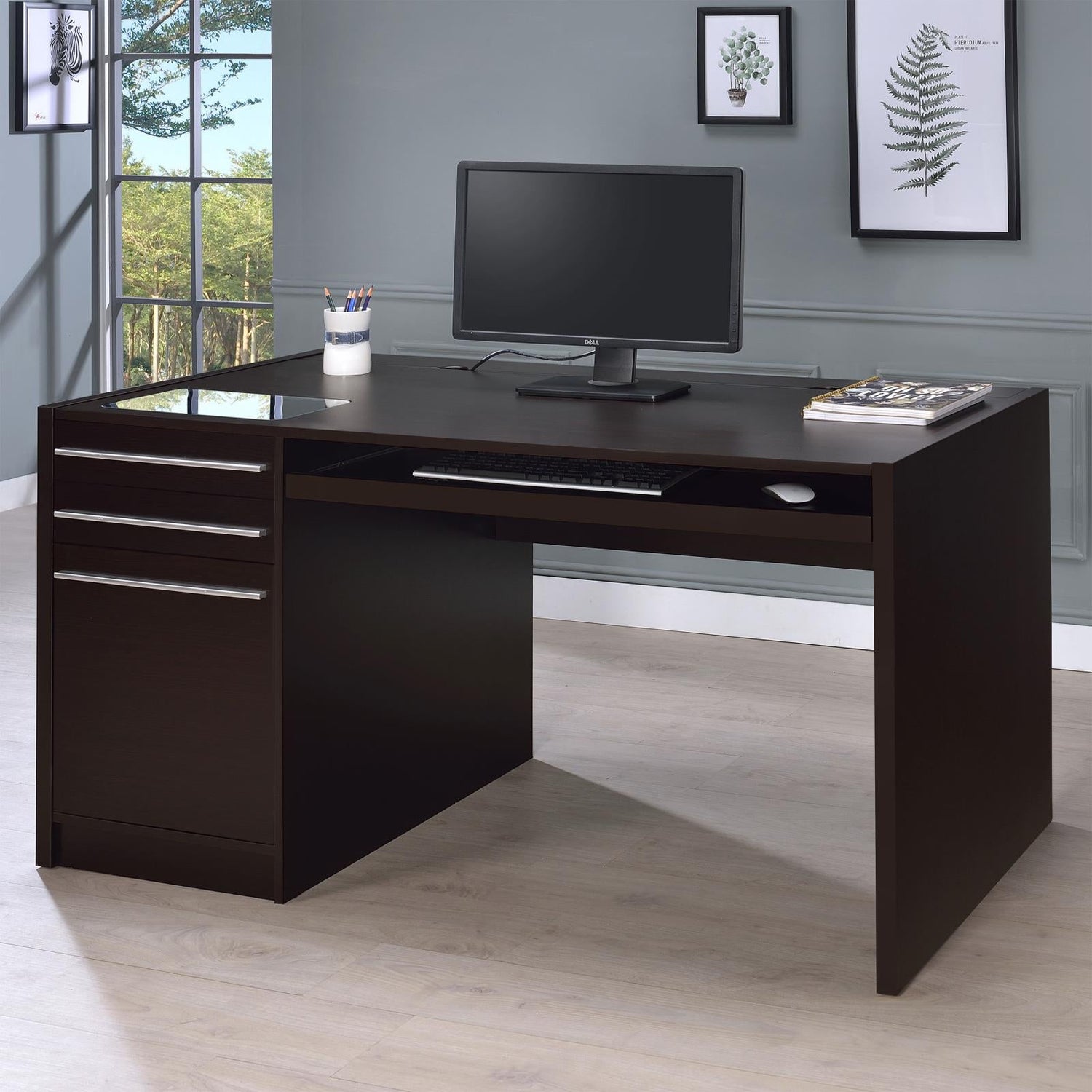 Halston Cappuccino 3-Drawer Connect-it Office Desk - 800982 - Bien Home Furniture &amp; Electronics