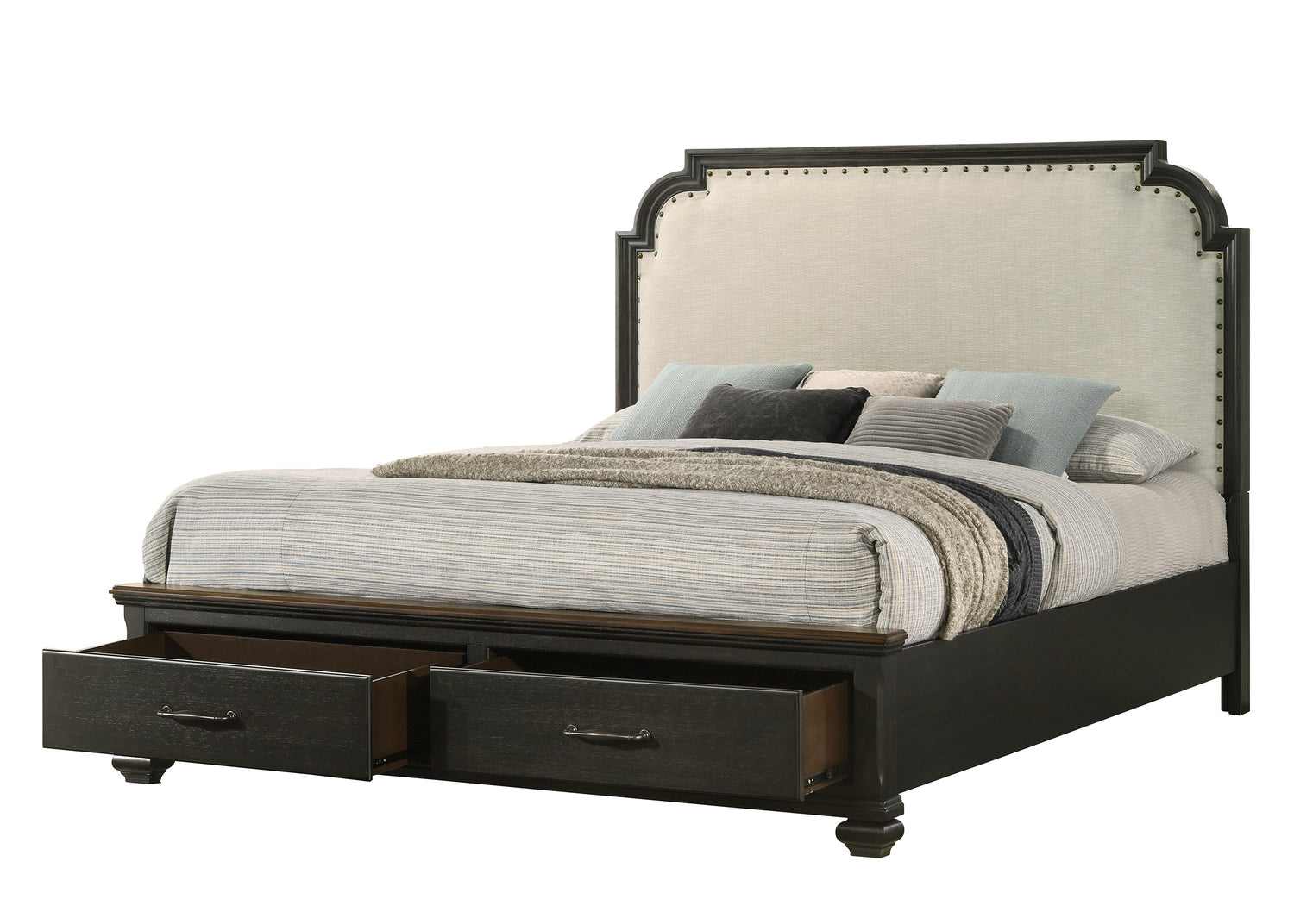 Hamilton Brownish Gray Queen Upholstered Storage Platform Bed - SET | B6560-Q-HB | B6560-Q-FBD | B6560-KQ-RAIL | - Bien Home Furniture &amp; Electronics
