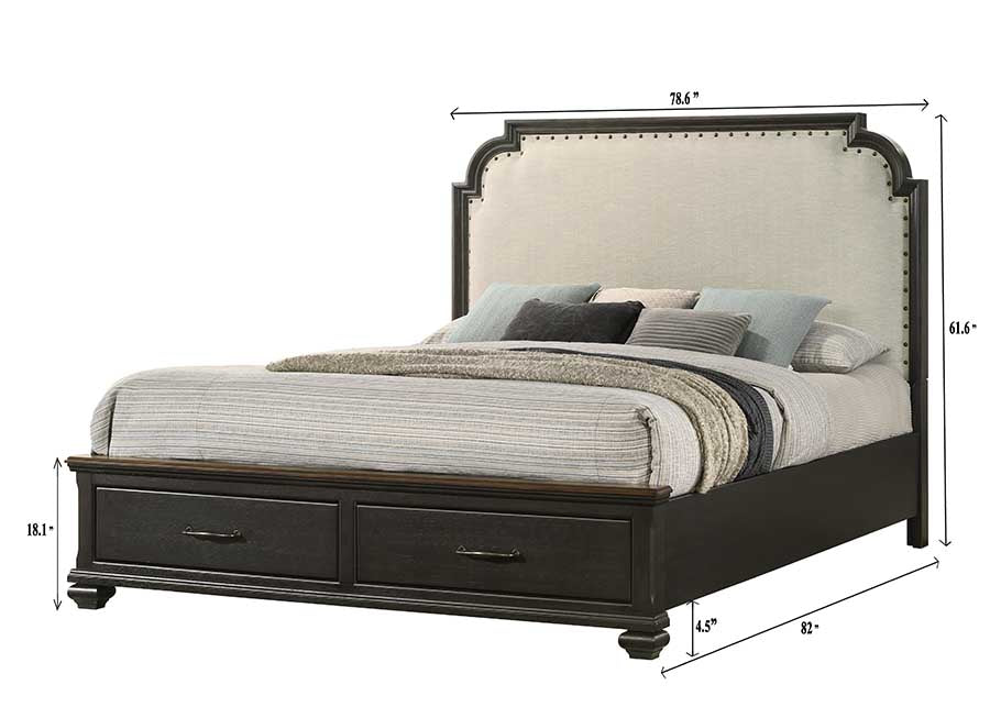 Hamilton Brownish Gray Queen Upholstered Storage Platform Bed - SET | B6560-Q-HB | B6560-Q-FBD | B6560-KQ-RAIL | - Bien Home Furniture &amp; Electronics
