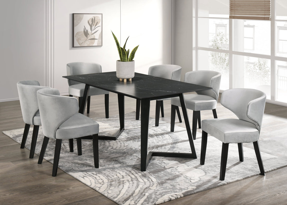 Hamilton ONYX Silver Black Dining Table + 6 Chair Set - HAMILTON ONYX SILVER - Bien Home Furniture &amp; Electronics