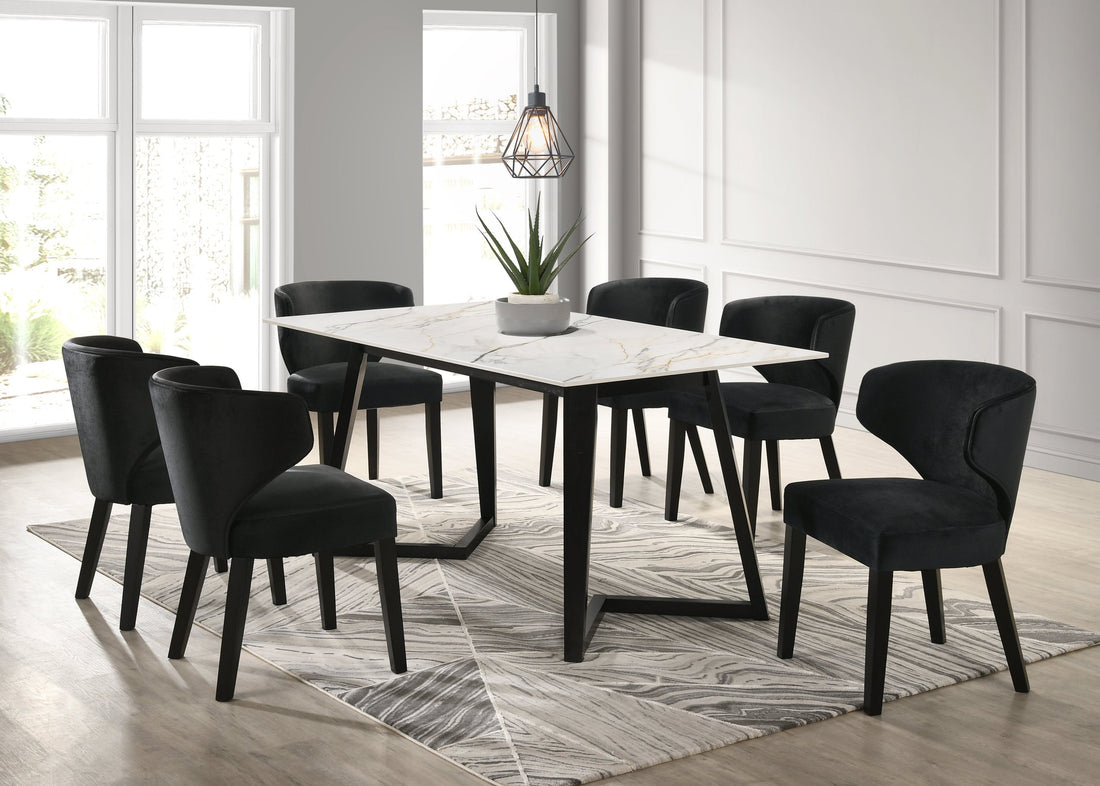 Hamilton WHITE Black Dining Table + 6 Chair Set - HAMILTON WHITE BLACK - Bien Home Furniture &amp; Electronics