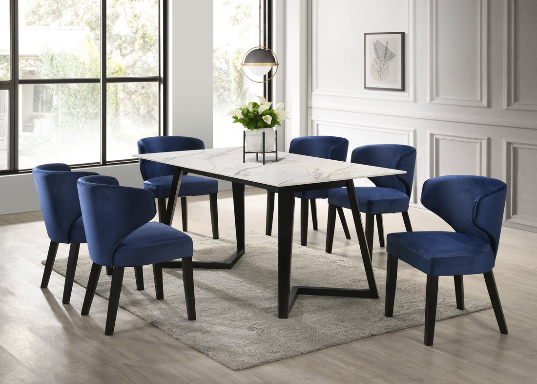 Hamilton WHITE Blue Dining Table + 6 Chair Set - HAMILTON WHITE BLUE - Bien Home Furniture &amp; Electronics