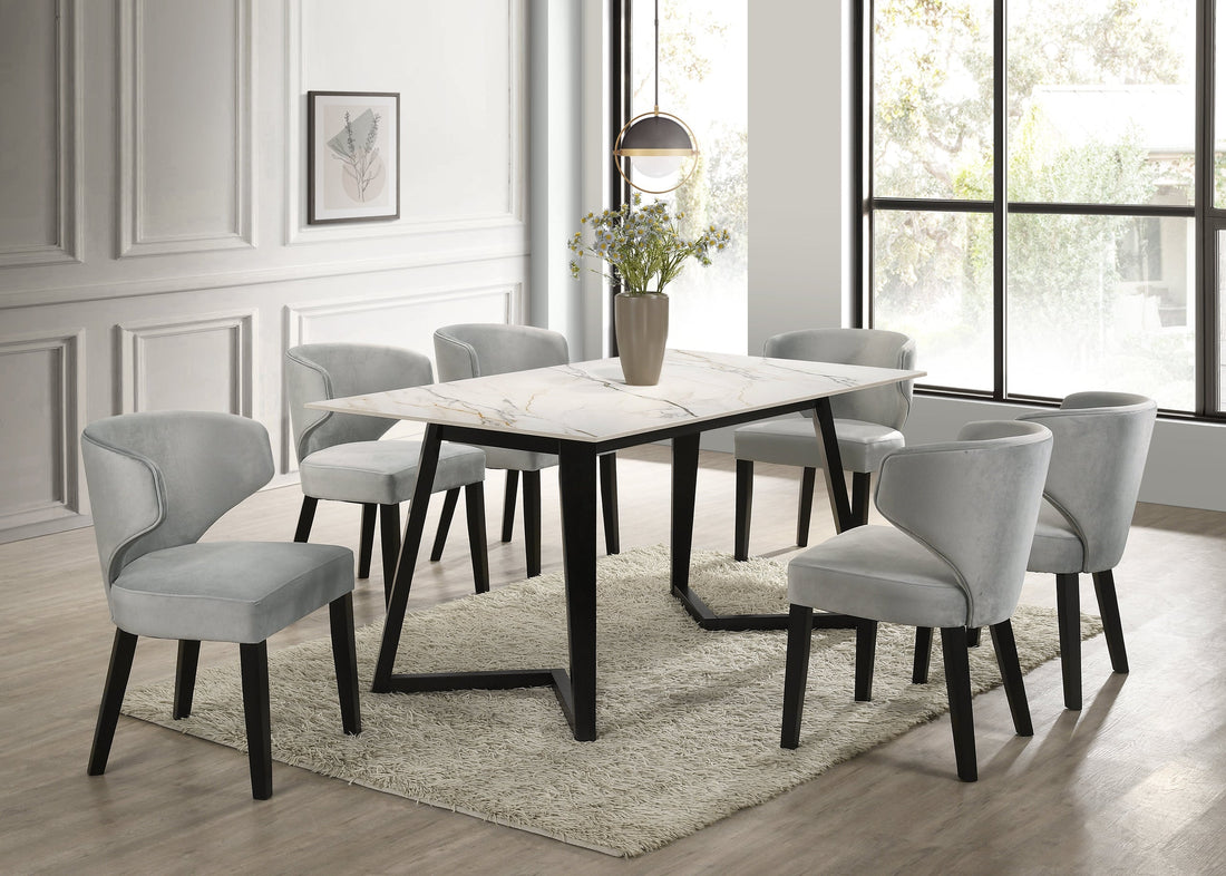 Hamilton WHITE Silver Dining Table + 6 Chair Set - HAMILTON WHITE SILVER - Bien Home Furniture &amp; Electronics
