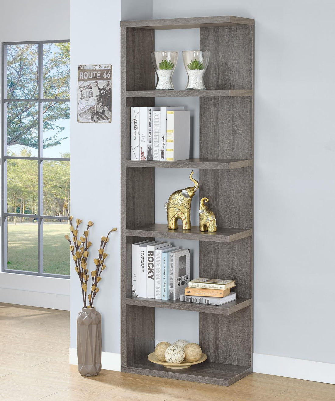 Harrison Weathered Gray 5-Tier Bookcase - 800553 - Bien Home Furniture &amp; Electronics