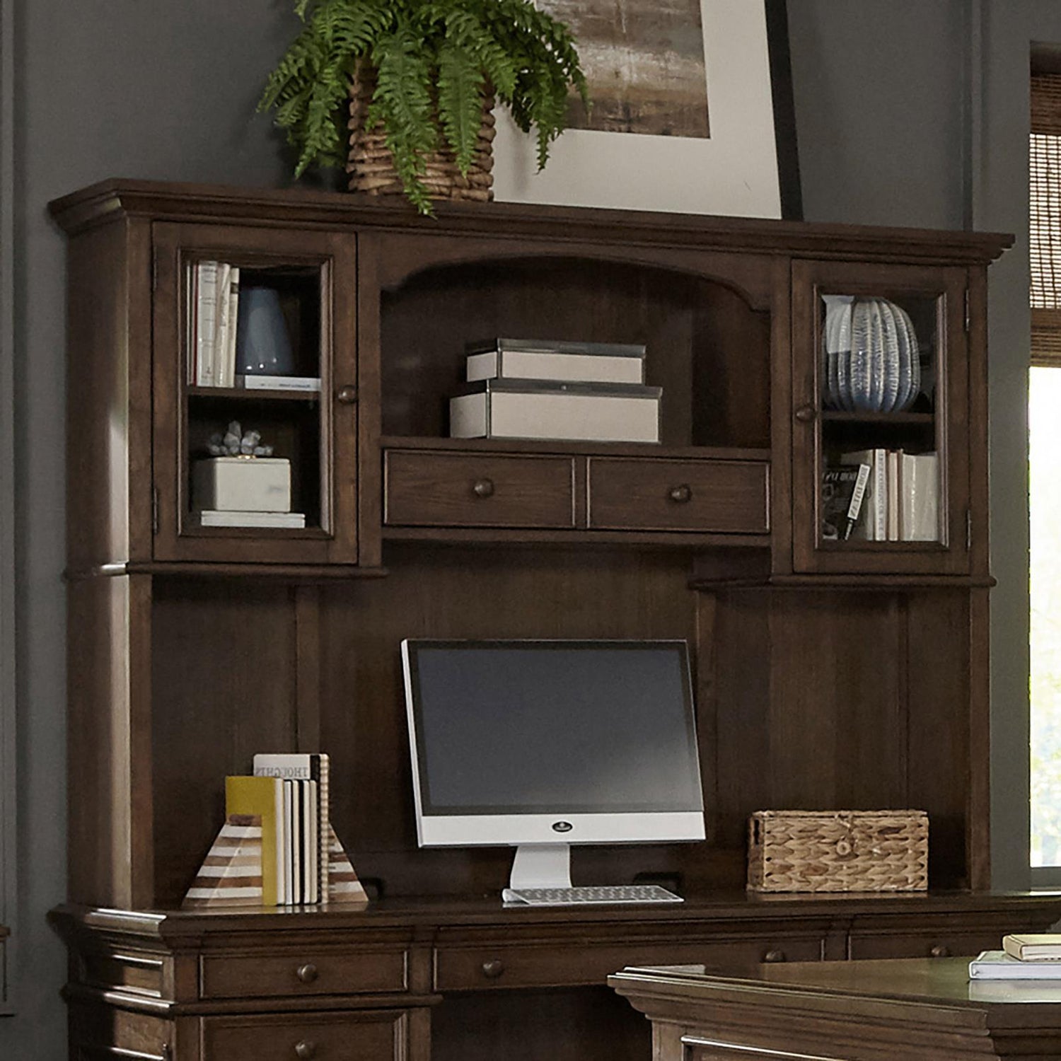 Hartshill 2-Door Hutch with Shelves Burnished Oak - 881283H - Bien Home Furniture &amp; Electronics