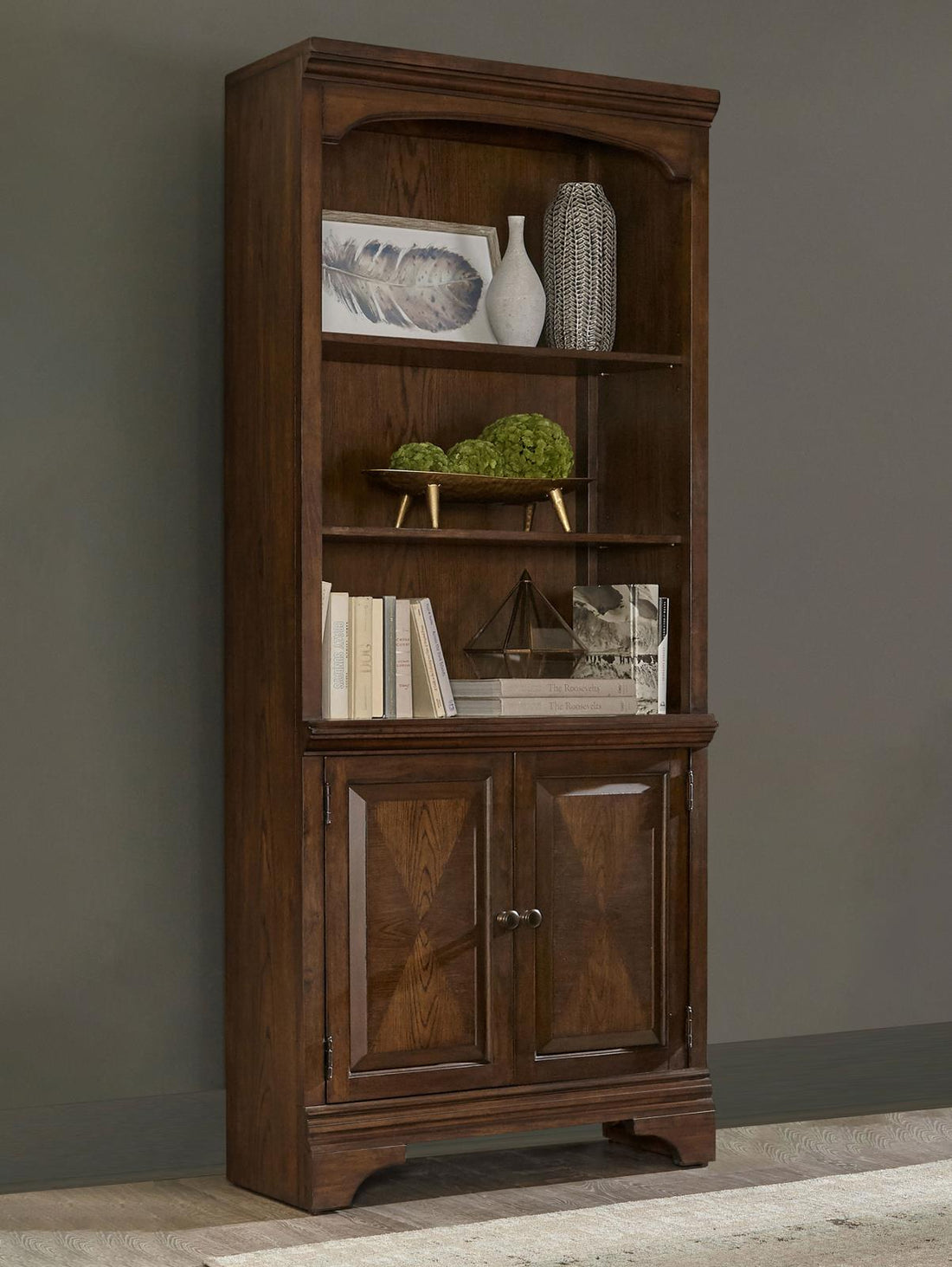 Hartshill Burnished Oak Bookcase with Cabinet - 881286 - Bien Home Furniture &amp; Electronics