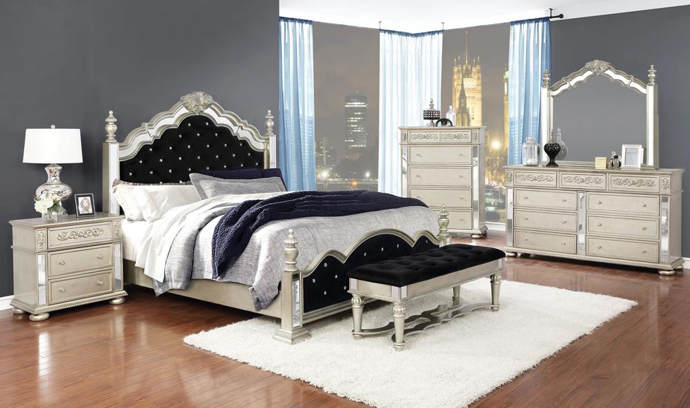 Heidi Eastern King Upholstered Poster Bed Metallic Platinum - 222731KE - Bien Home Furniture &amp; Electronics
