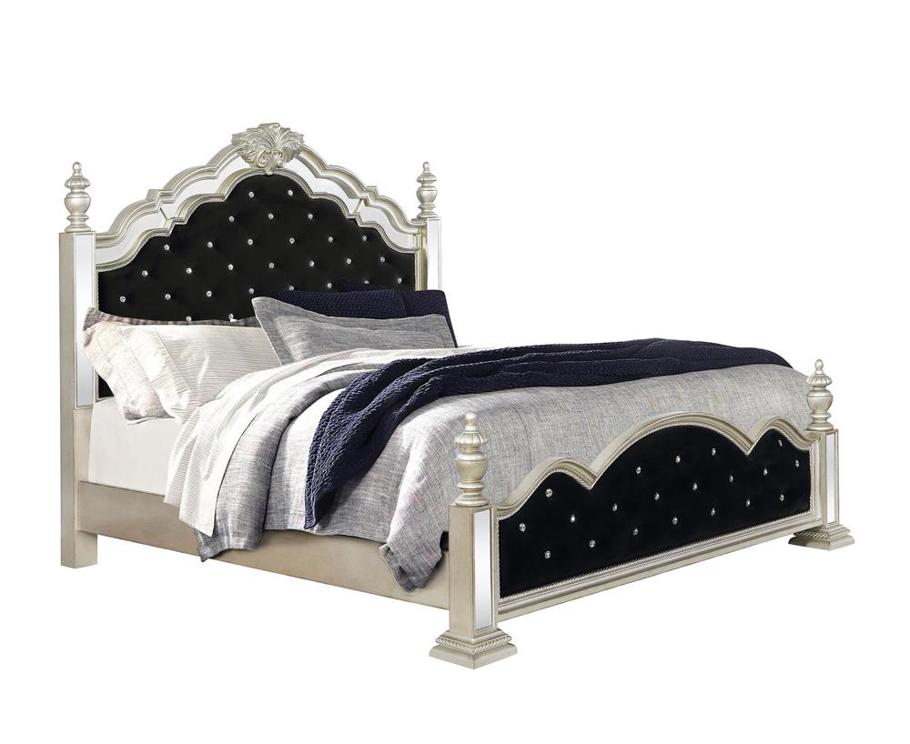Heidi Queen Upholstered Poster Bed Metallic Platinum - 222731Q - Bien Home Furniture &amp; Electronics