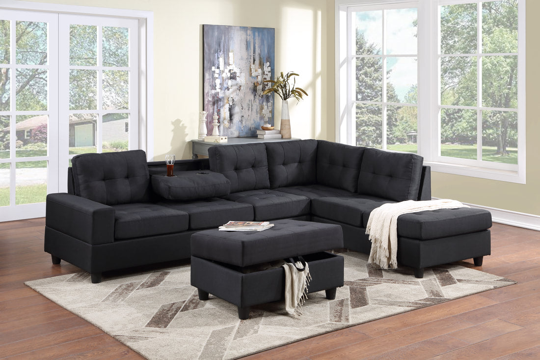 Heights Black Reversible Sectional with Storage Ottoman - 30Heights - Bien Home Furniture &amp; Electronics