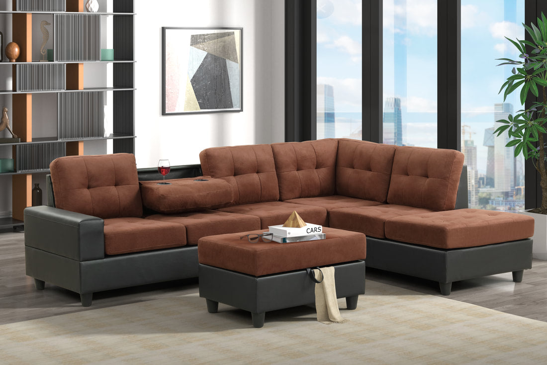 Heights Chocolate/Black Reversible Sectional with Storage Ottoman - PU6HEIGHTS - Bien Home Furniture &amp; Electronics