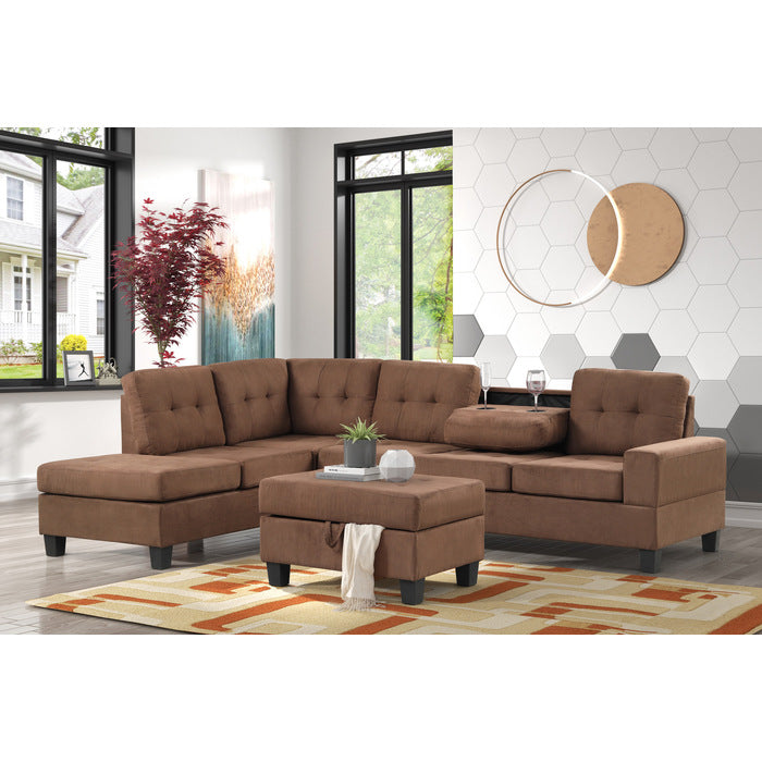 Heights Chocolate Brown Reverisble Sectional with Storage Ottoman - SET | SH3220CHC-3SC | SH3220CHC-4 - Bien Home Furniture &amp; Electronics