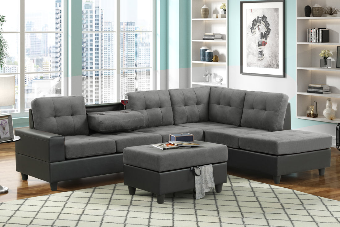 Heights Gray/Black Reversible Sectional with Storage Ottoman - PU8HEIGHTS - Bien Home Furniture &amp; Electronics