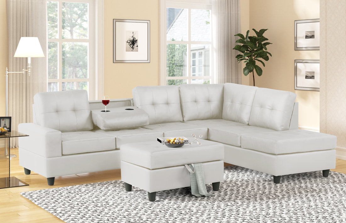 Heights White Faux Leather Reversible Sectional with Storage Ottoman - 10Heights - Bien Home Furniture &amp; Electronics