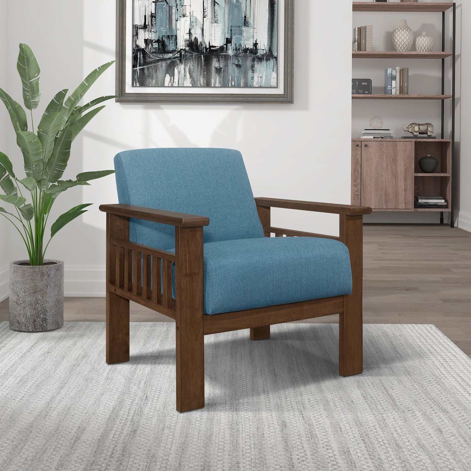 Helena Blue Accent Chair with Storage Arms - 1048BU-1 - Bien Home Furniture &amp; Electronics