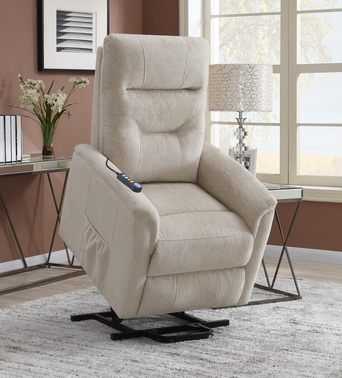 Henrietta Power Lift Recliner with Storage Pocket Beige - 609405P - Bien Home Furniture &amp; Electronics