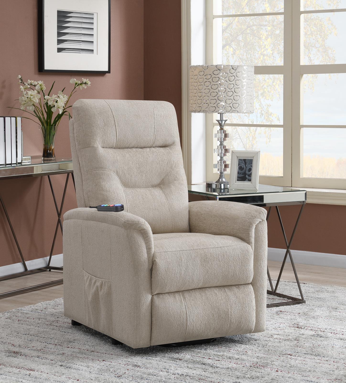 Henrietta Power Lift Recliner with Storage Pocket Beige - 609405P - Bien Home Furniture &amp; Electronics