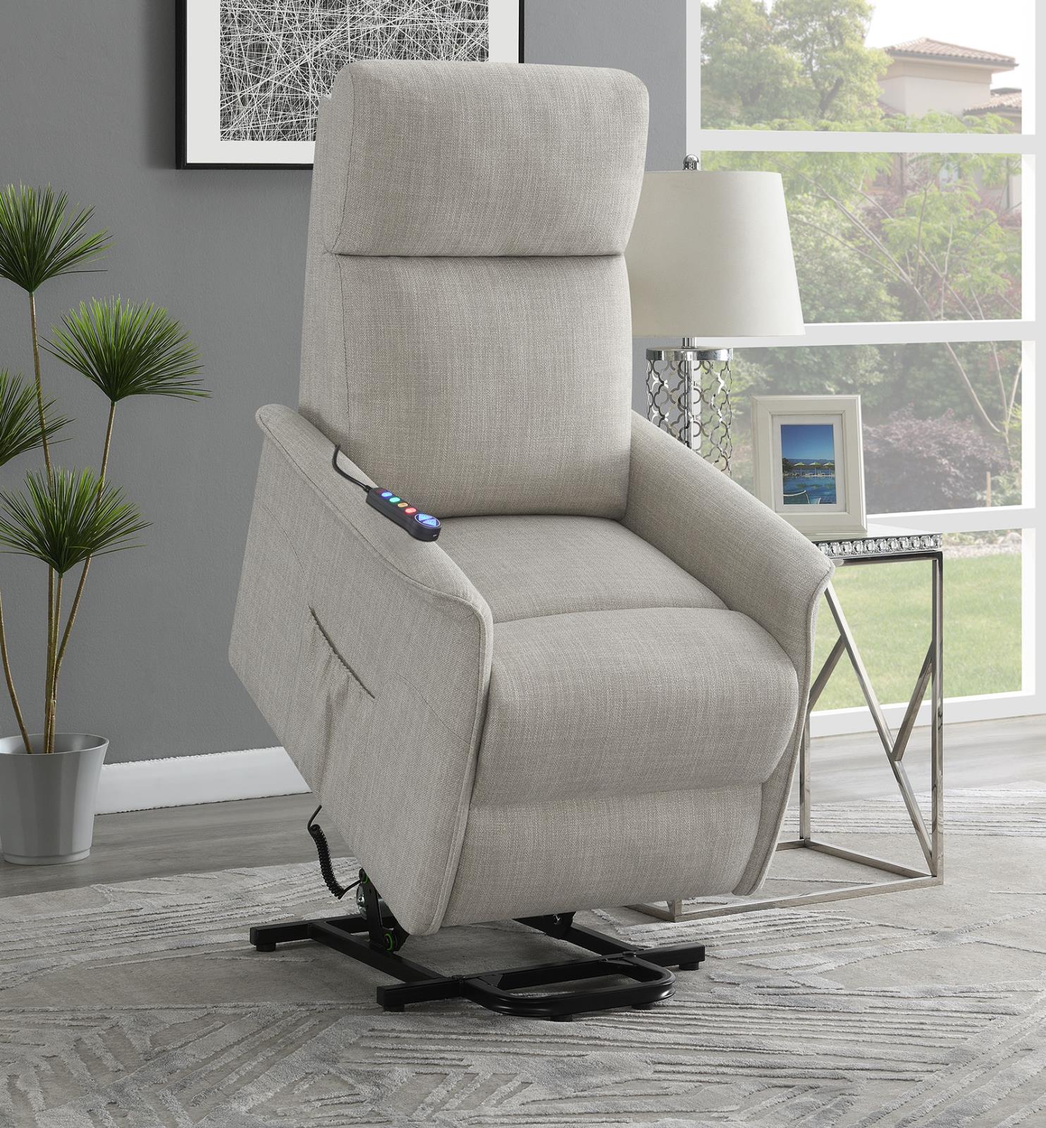 Herrera Power Lift Recliner with Wired Remote Beige - 609407P - Bien Home Furniture &amp; Electronics