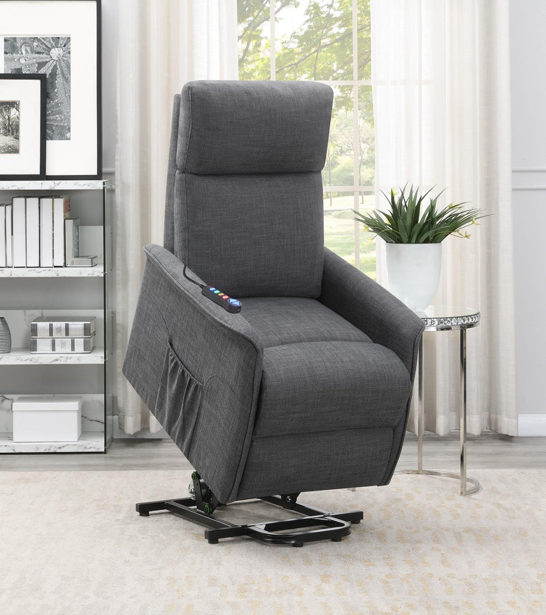 Herrera Power Lift Recliner with Wired Remote Charcoal - 609406P - Bien Home Furniture &amp; Electronics