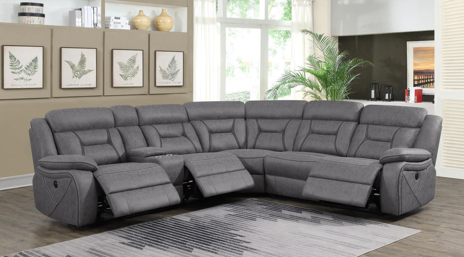 Higgins Four-Piece Upholstered Power Sectional Gray - 600370 - Bien Home Furniture &amp; Electronics