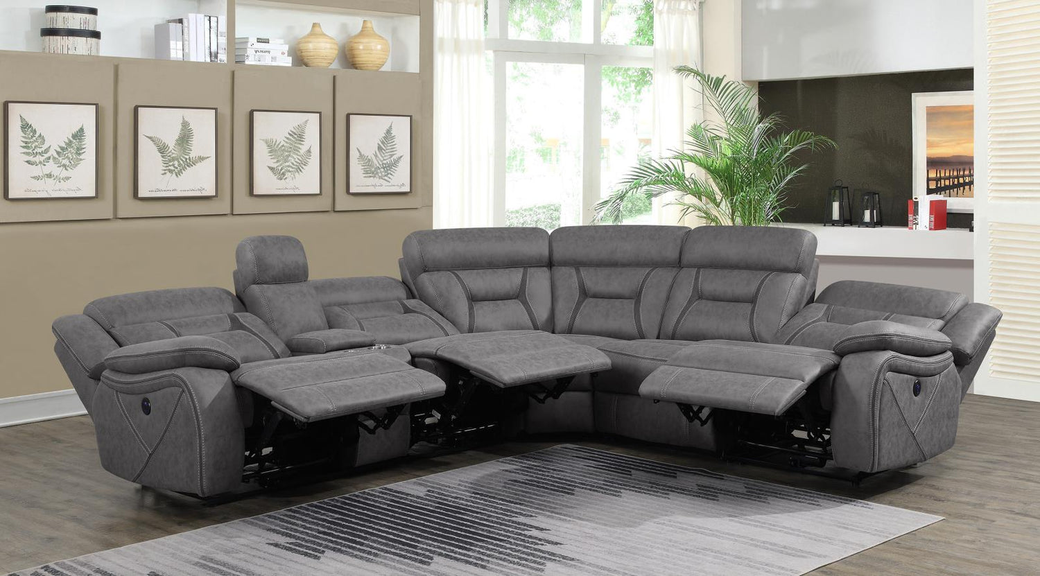 Higgins Four-Piece Upholstered Power Sectional Gray - 600370 - Bien Home Furniture &amp; Electronics