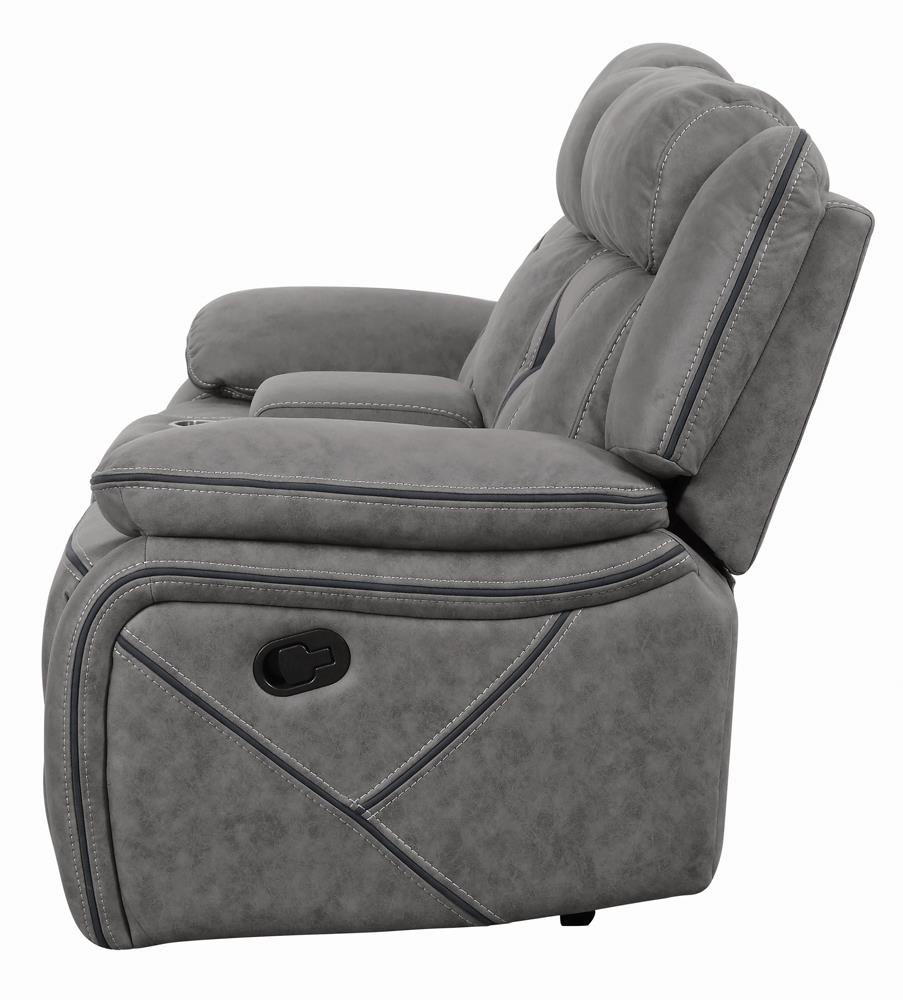 Higgins Pillow Top Arm Motion Loveseat with Console Gray - 602262 - Bien Home Furniture &amp; Electronics