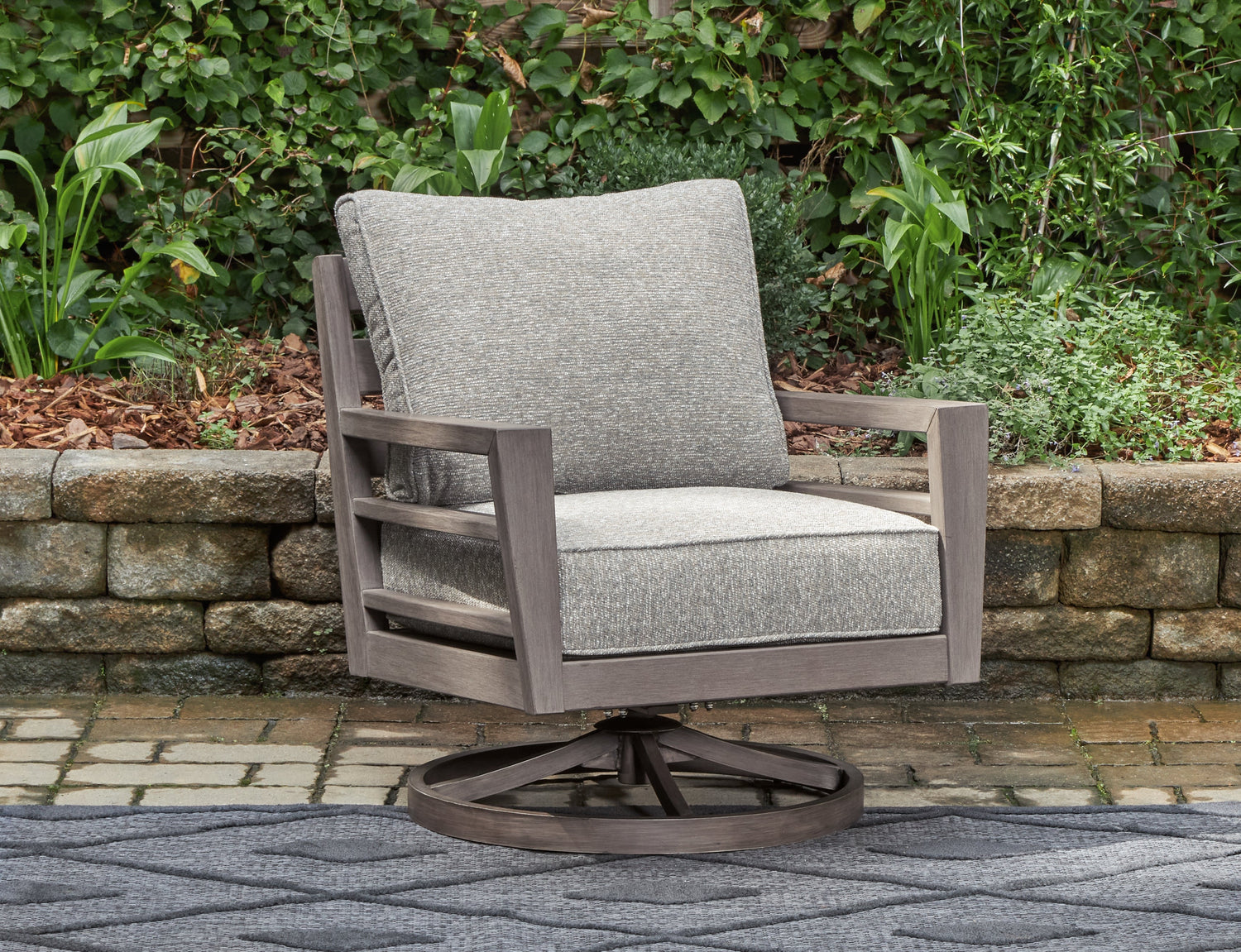 Hillside Barn Gray/Brown Outdoor Swivel Lounge with Cushion - P564-821 - Bien Home Furniture &amp; Electronics
