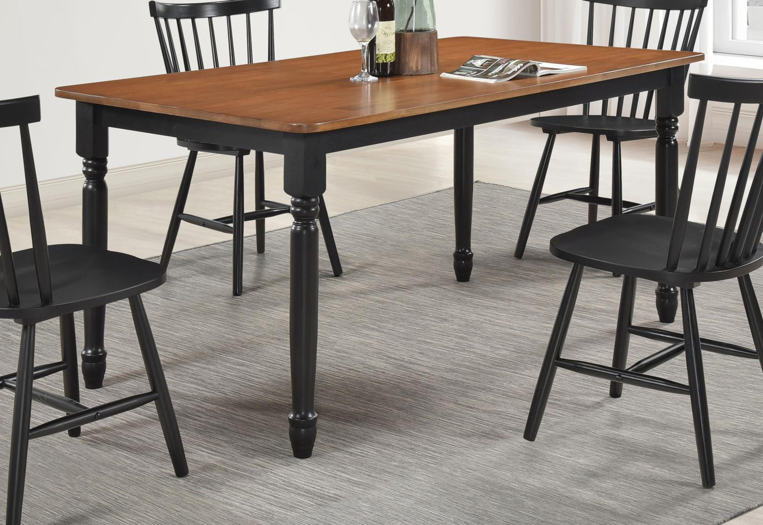 Hollyoak Farmhouse Rectangular Dining Table with Turned Legs Walnut and Black - 183041 - Bien Home Furniture &amp; Electronics