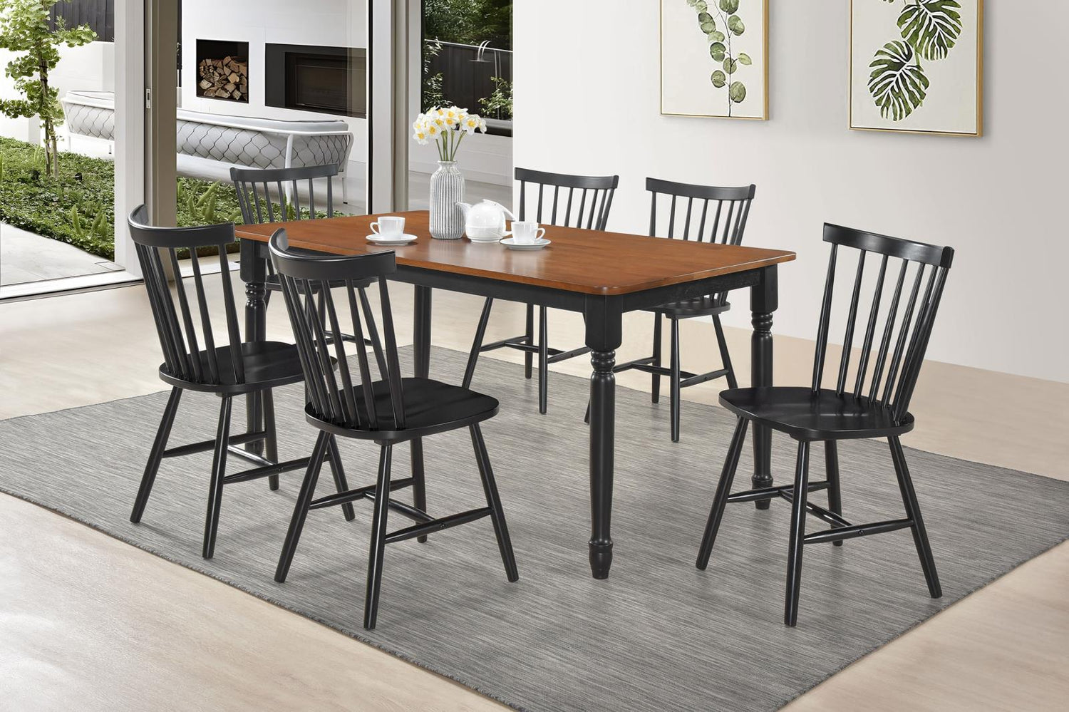Hollyoak Farmhouse Rectangular Dining Table with Turned Legs Walnut and Black - 183041 - Bien Home Furniture &amp; Electronics