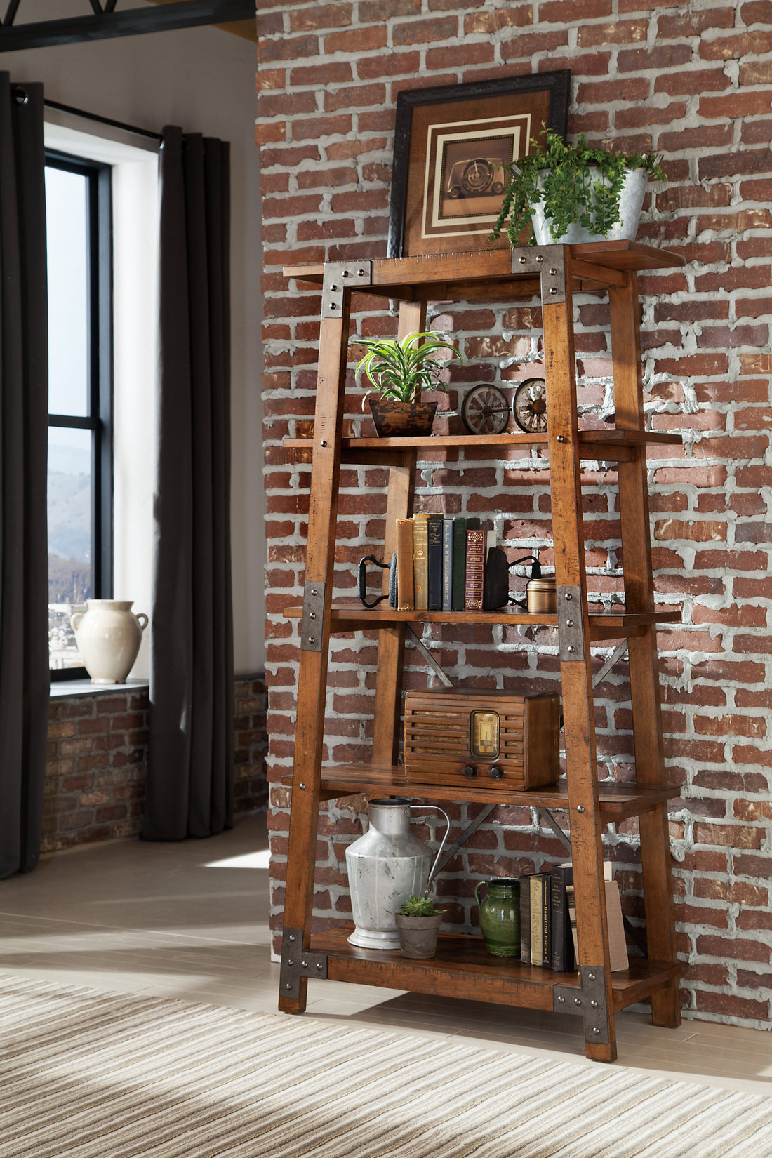 Holverson Rustic Brown Bookcase - 1715-12 - Bien Home Furniture &amp; Electronics