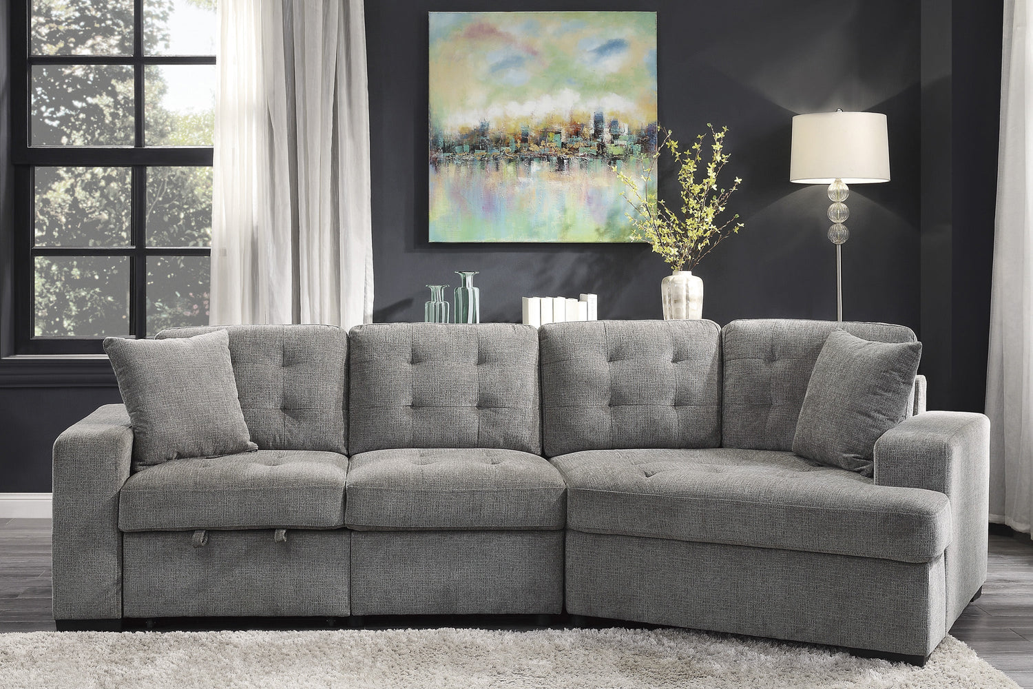 HOM 9401GRY-RU (2/4)Right Side Cuddler with 1 Pillow - 9401GRY-RU - Bien Home Furniture &amp; Electronics