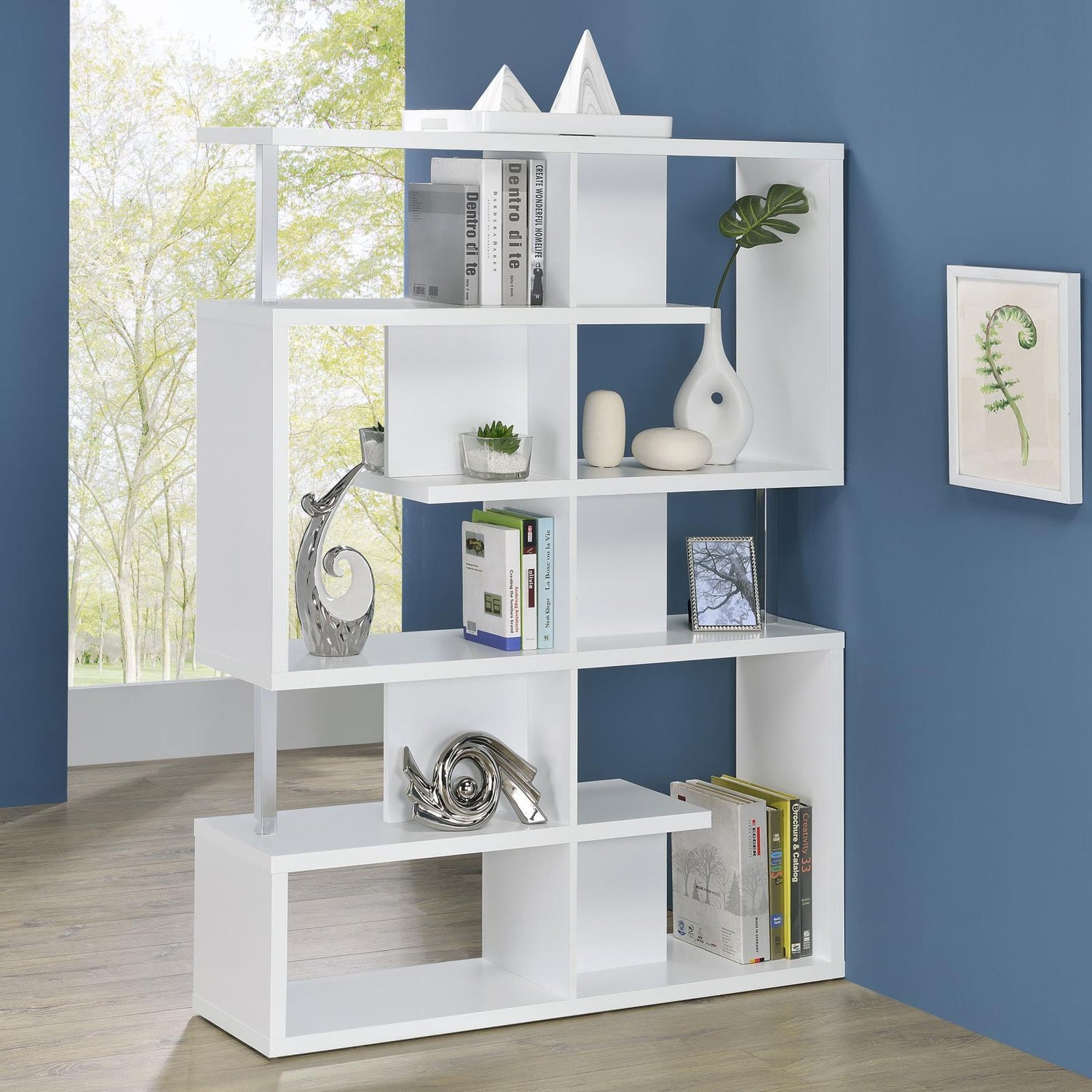 Hoover White/Chrome 5-Tier Bookcase - 800310 - Bien Home Furniture &amp; Electronics