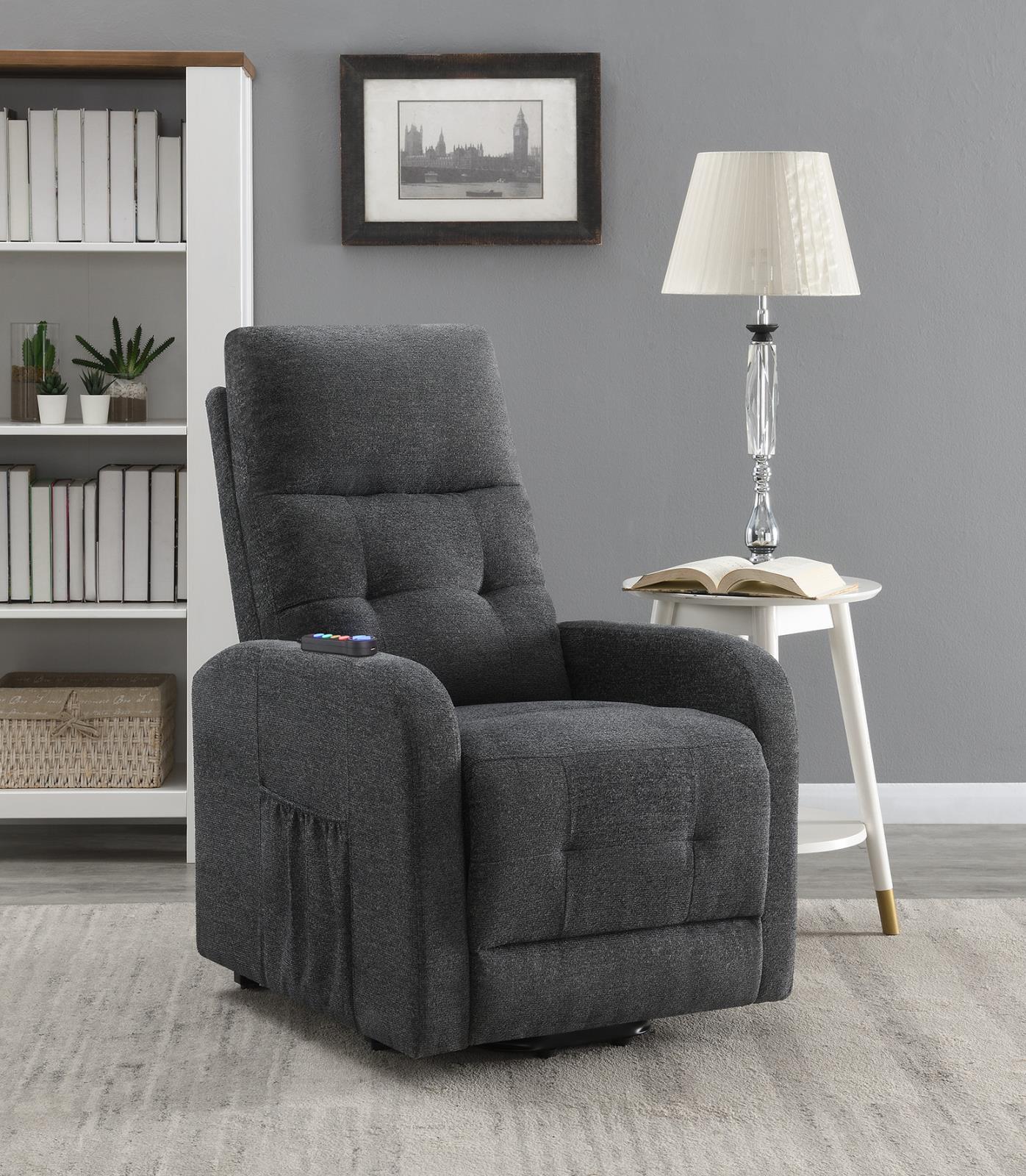 Howie Tufted Upholstered Power Lift Recliner Charcoal - 609403P - Bien Home Furniture &amp; Electronics