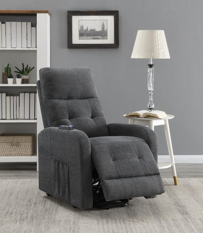 Howie Tufted Upholstered Power Lift Recliner Charcoal - 609403P - Bien Home Furniture &amp; Electronics