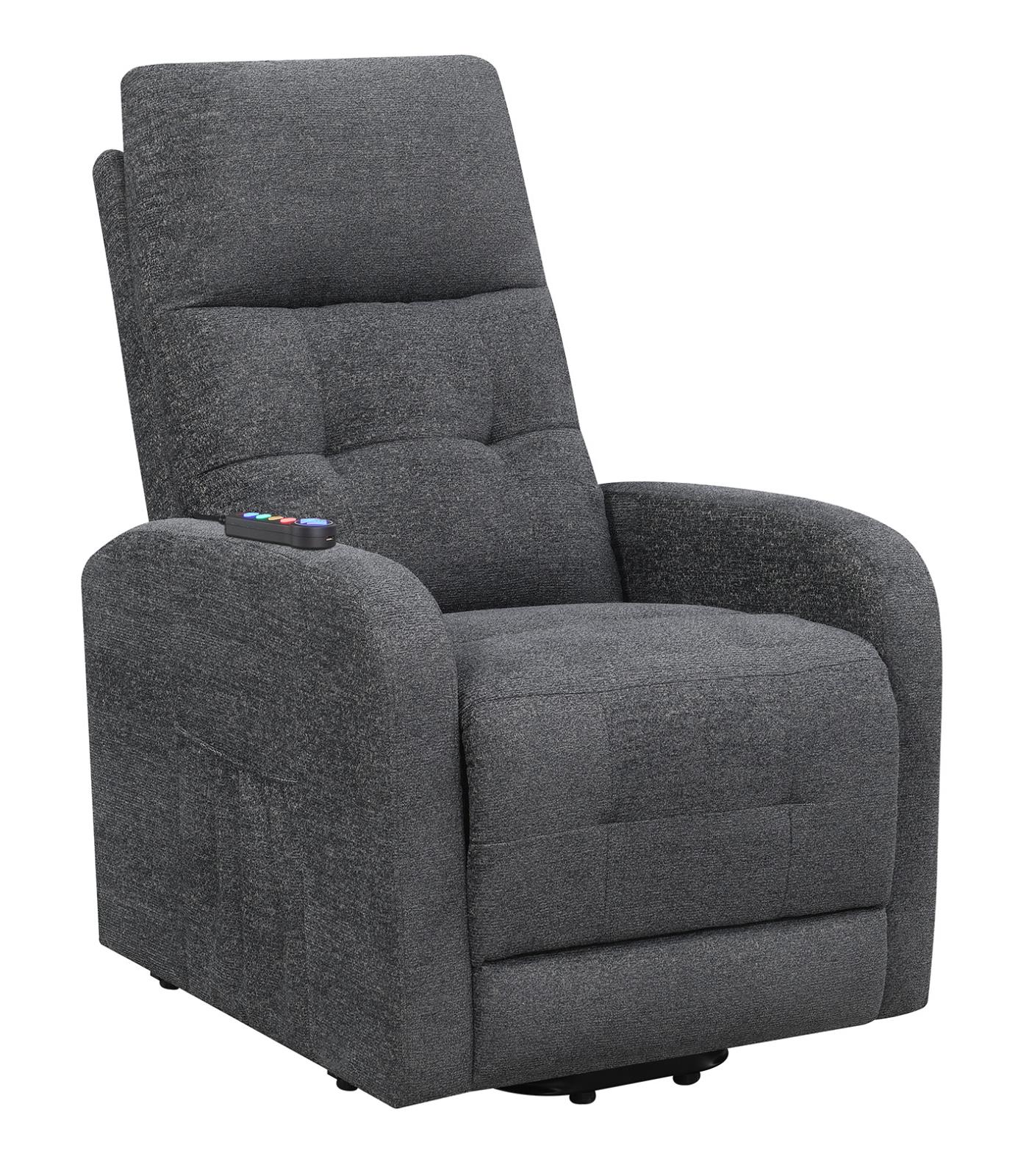 Howie Tufted Upholstered Power Lift Recliner Charcoal - 609403P - Bien Home Furniture &amp; Electronics