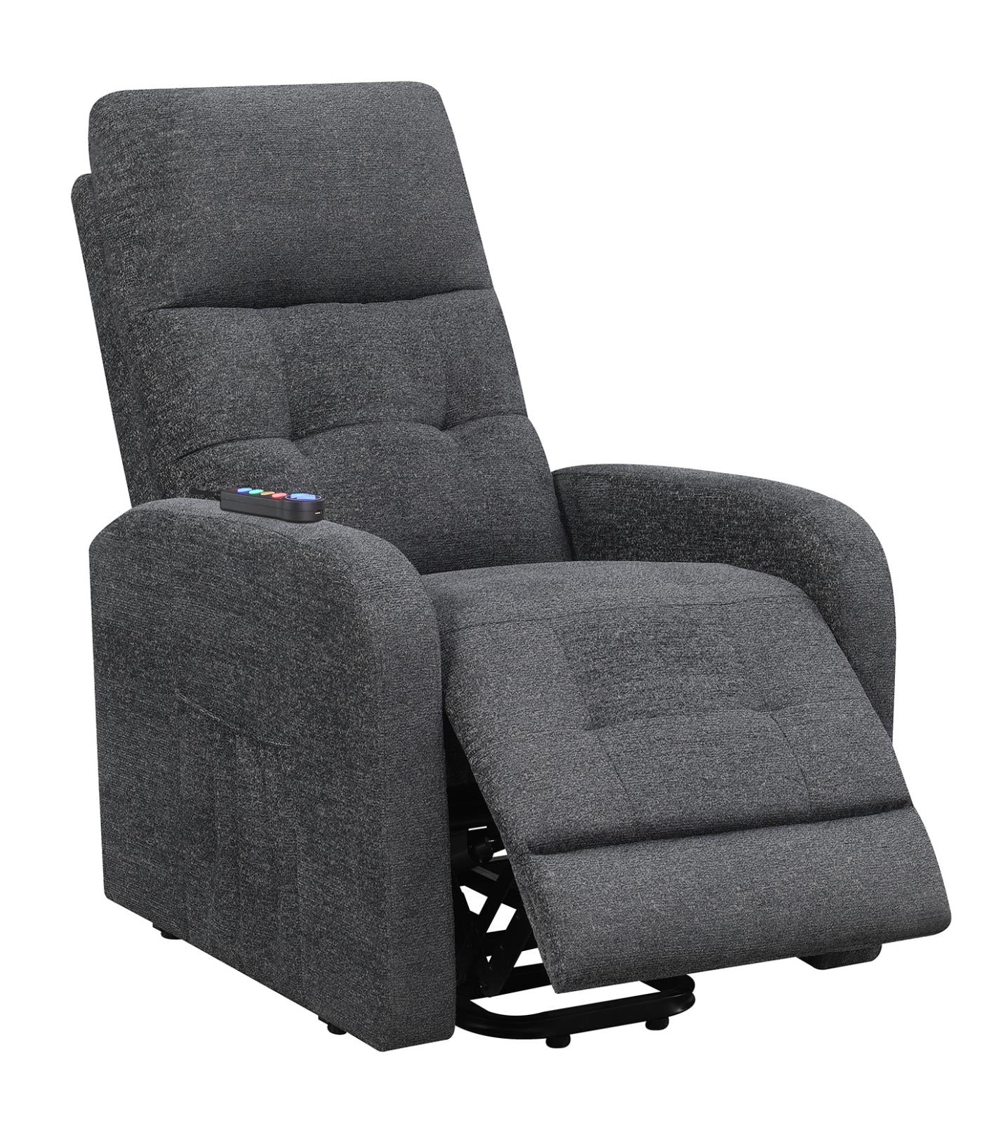 Howie Tufted Upholstered Power Lift Recliner Charcoal - 609403P - Bien Home Furniture &amp; Electronics