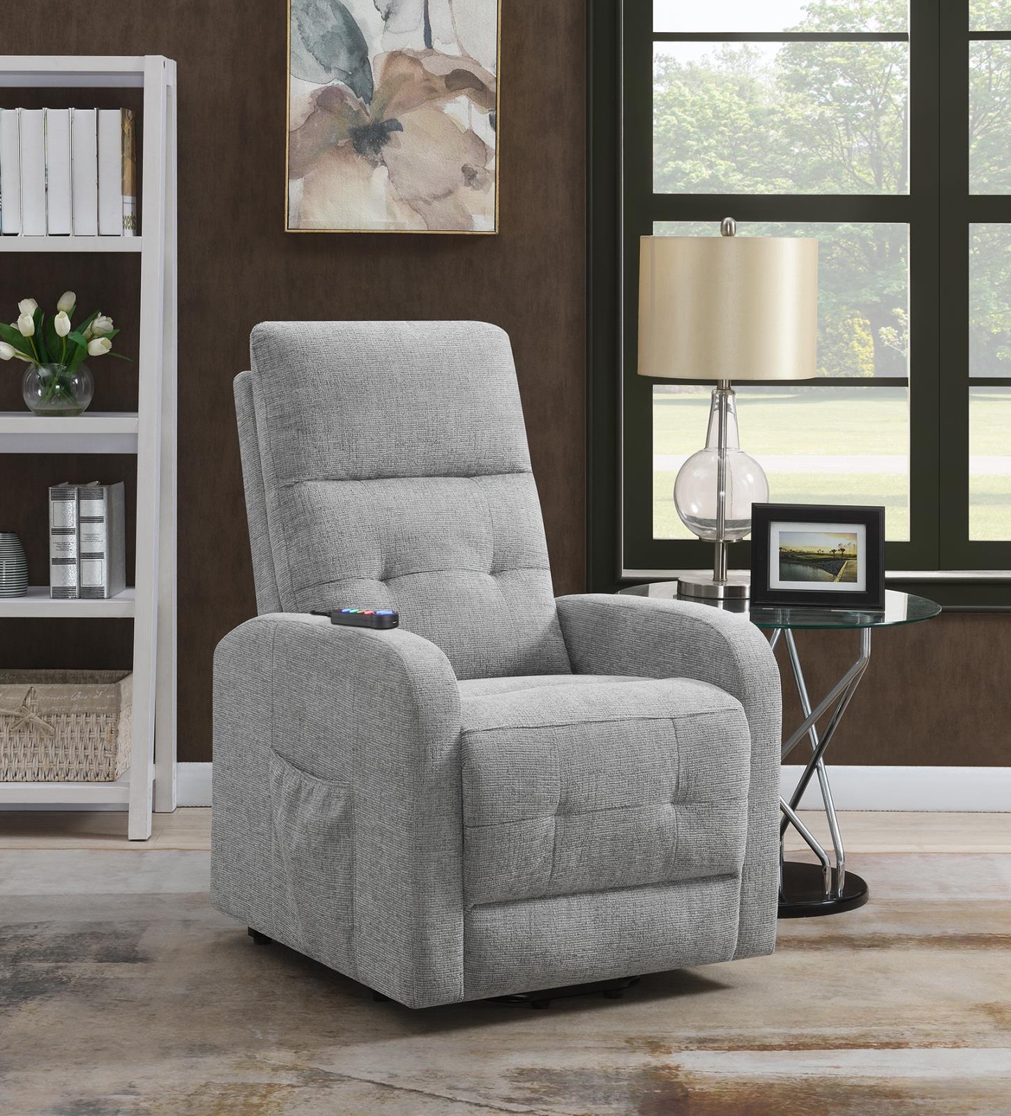 Howie Tufted Upholstered Power Lift Recliner Gray - 609402P - Bien Home Furniture &amp; Electronics