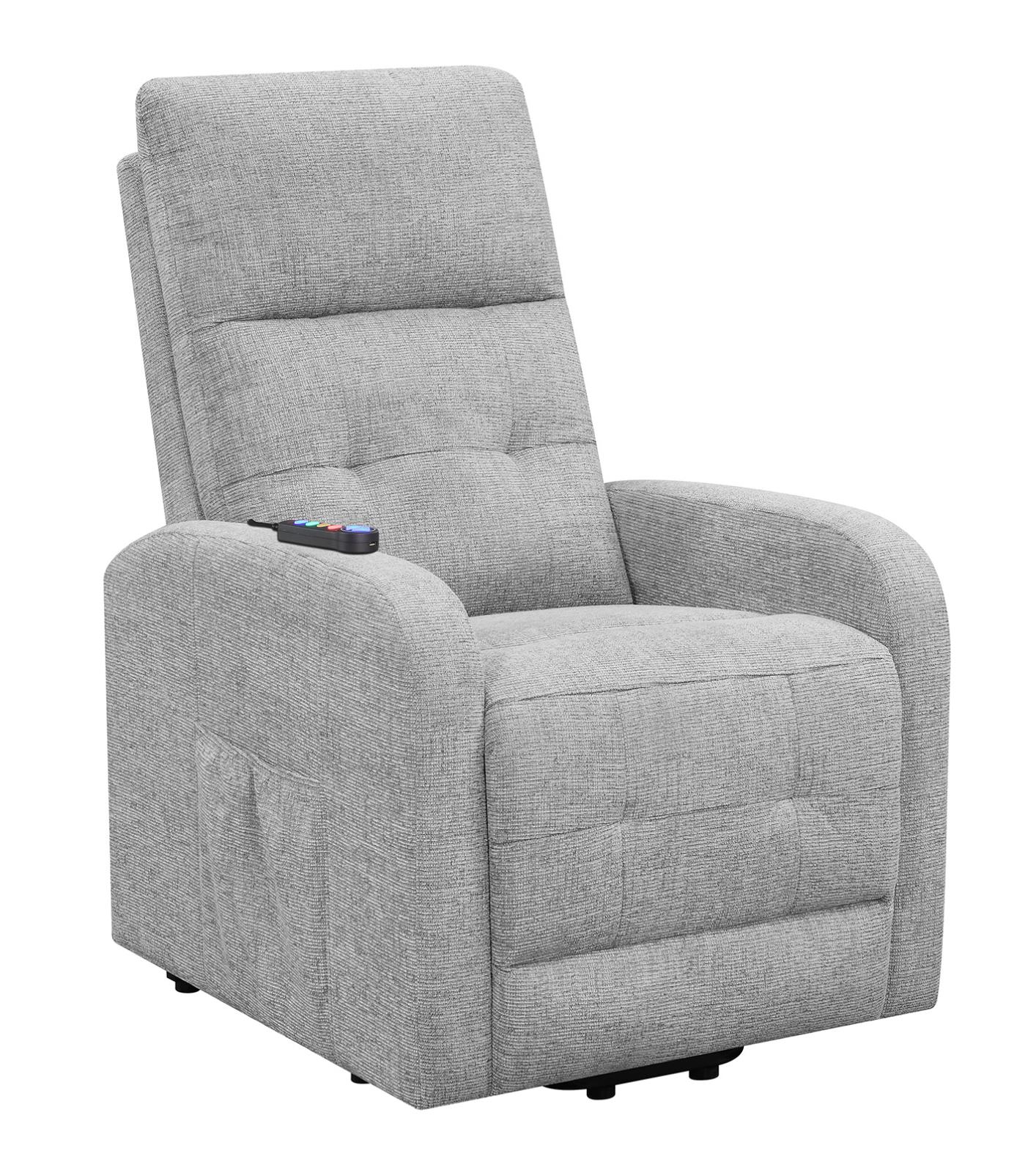 Howie Tufted Upholstered Power Lift Recliner Gray - 609402P - Bien Home Furniture &amp; Electronics