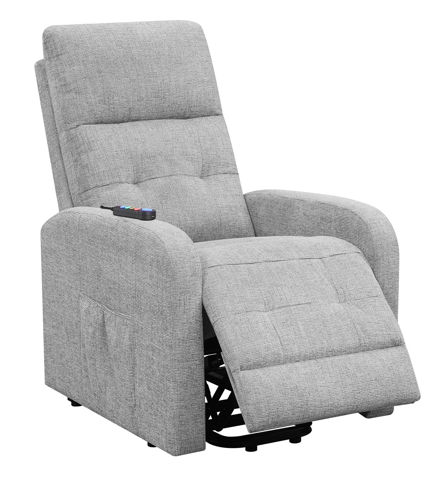 Howie Tufted Upholstered Power Lift Recliner Gray - 609402P - Bien Home Furniture &amp; Electronics