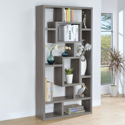 Howie Weathered Gray 10-Shelf Bookcase - 800512 - Bien Home Furniture &amp; Electronics