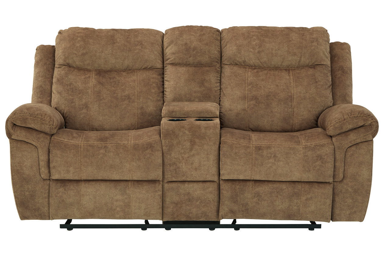 Huddle-Up Nutmeg Glider Reclining Loveseat with Console - 8230494 - Bien Home Furniture &amp; Electronics