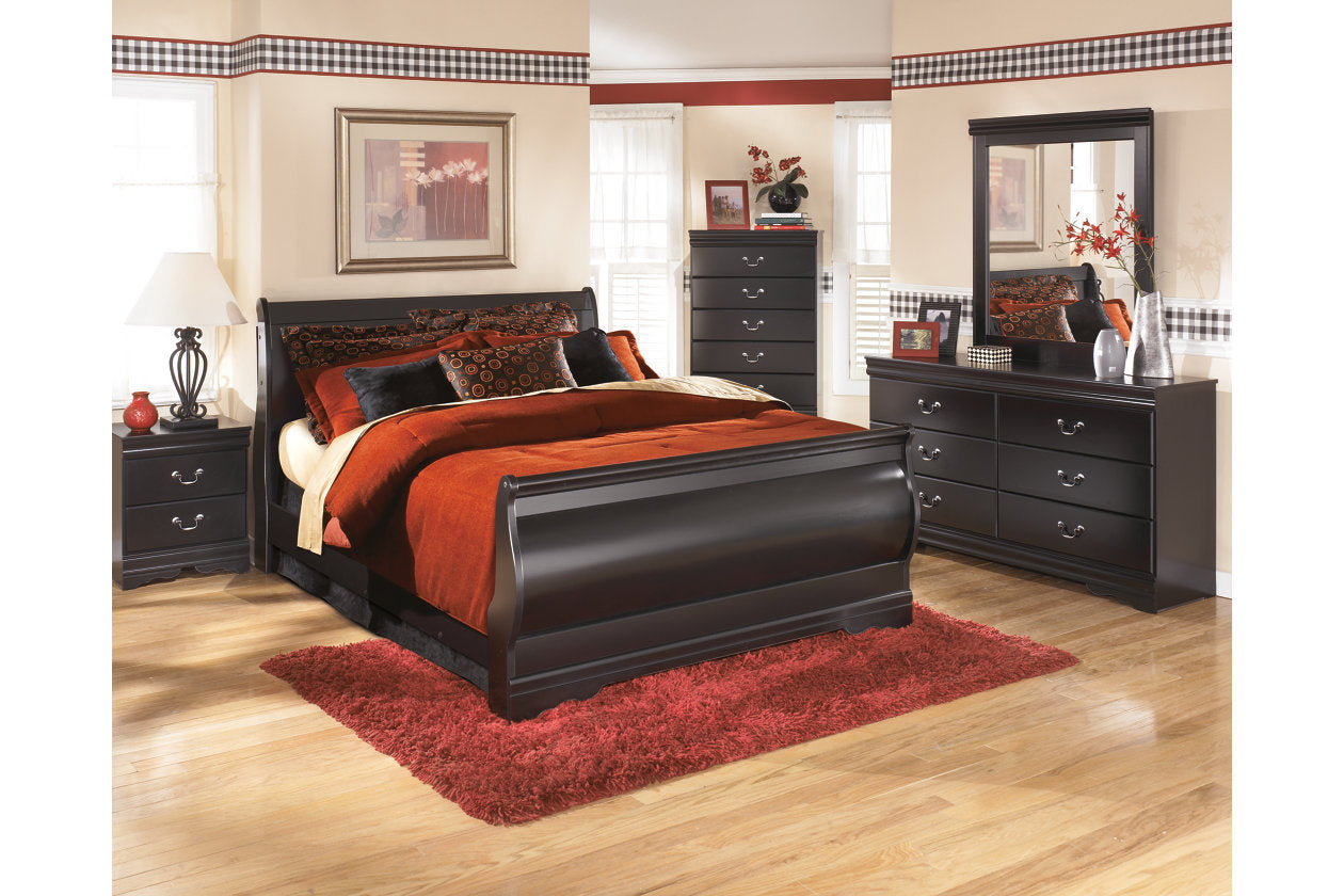 Huey Vineyard Black Queen Sleigh Bed - SET | B128-74 | B128-77 | B128-98 - Bien Home Furniture &amp; Electronics