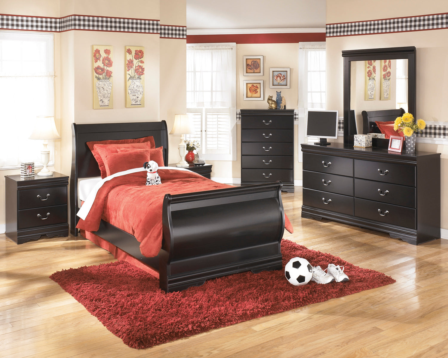 Huey Vineyard Black Sleigh Youth Bedroom Set - SET | B128-62 | B128-63 | B128-82 | B128-92 | B128-46 - Bien Home Furniture &amp; Electronics